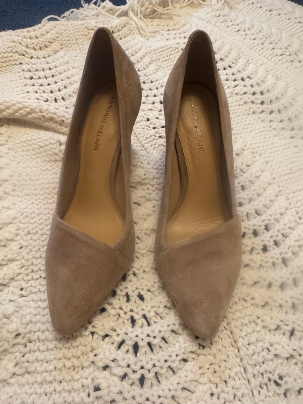 ANTONIO MELANI Beige Suede Pointed-Toe Pumps